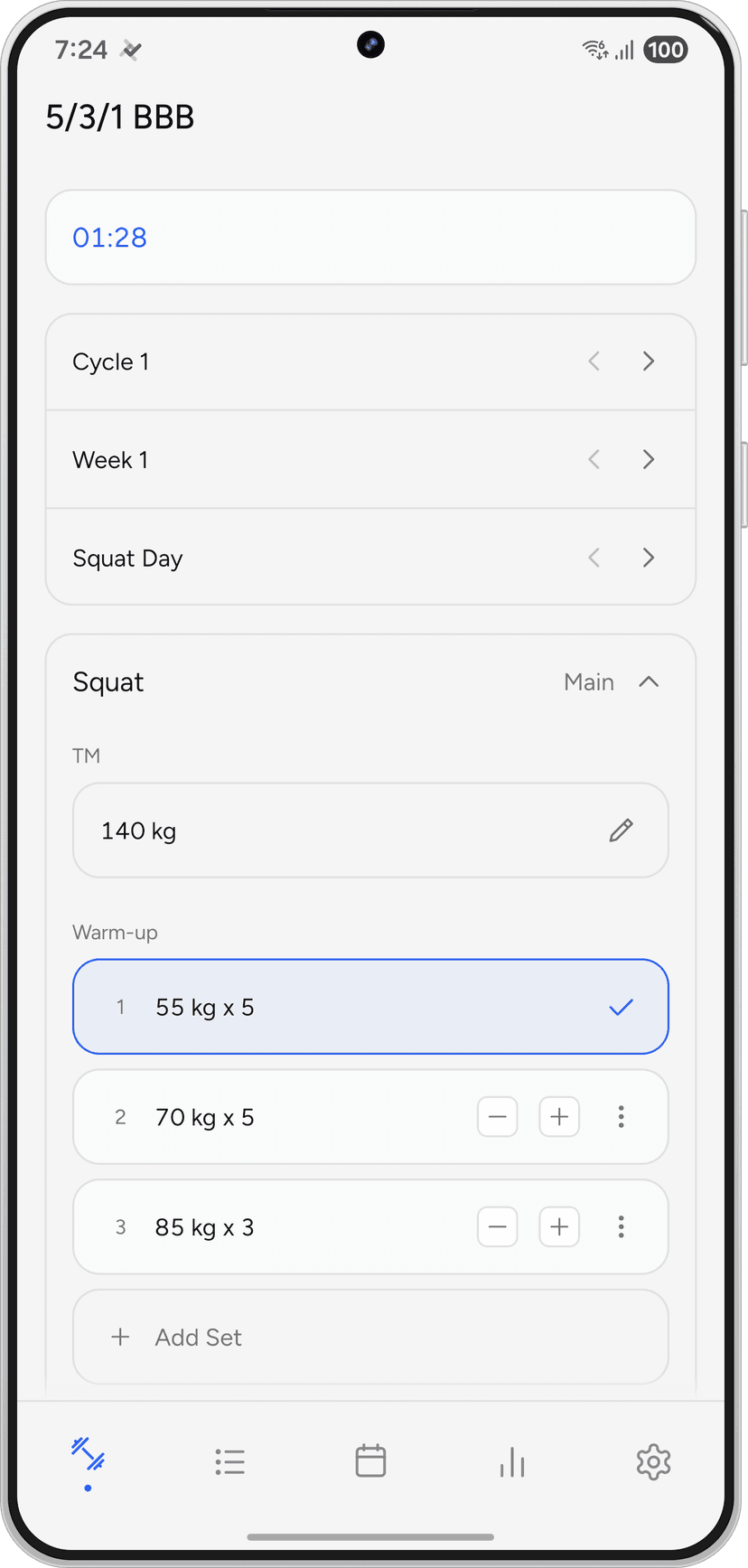 RepCheck workout tracking screen